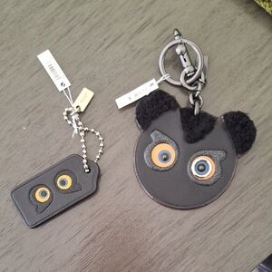 Coach Black and Orange Bear Bag Purse Charm Set Limited Edition